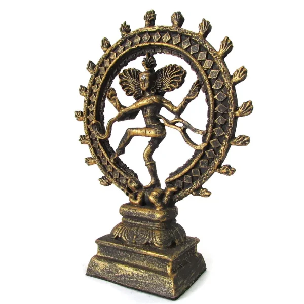 Deus Shiva Nataraja no Circulo de Fogo Dourado em Marmorite 18cm