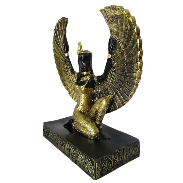 Estatua Isis Alada Asas Abertas 14cm - Preto com Dourado