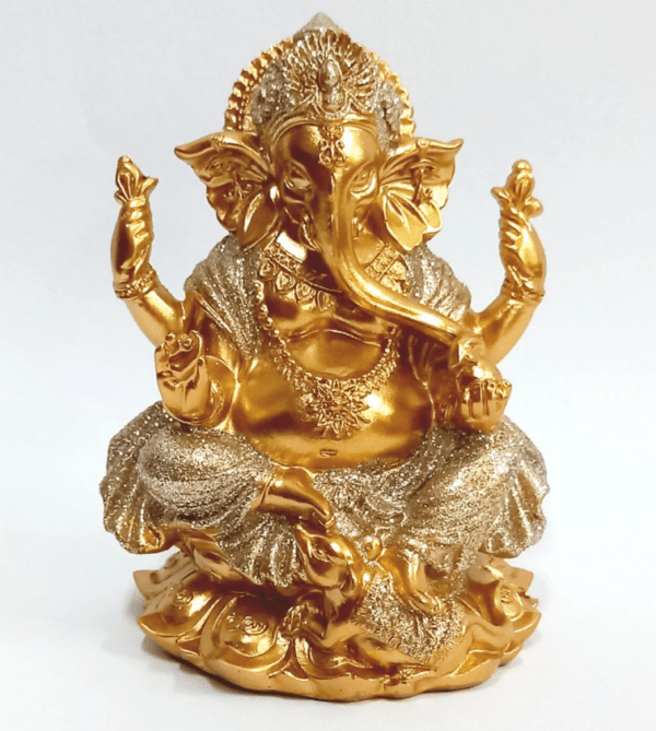 Estatua Ganesha em Resina Dourado Com Brilho 14cm