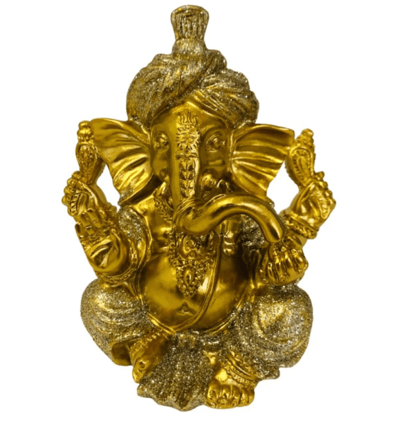 Estatua Ganesha com Turbante em Resina com Brilho 11cm