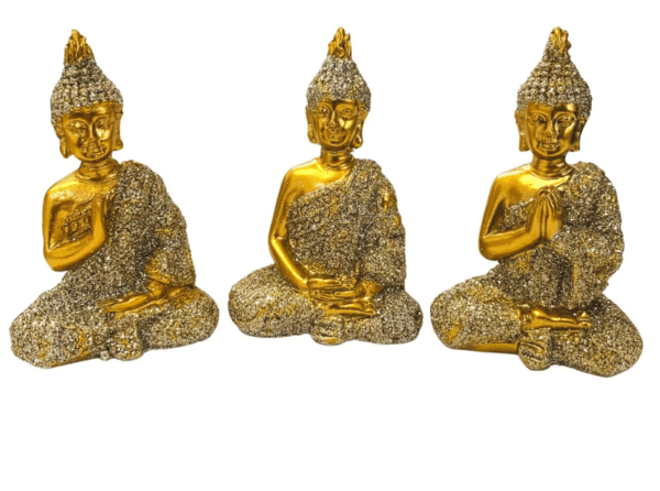 Estatua de Resina Trio de Budas Dourado com Brilho 6cm